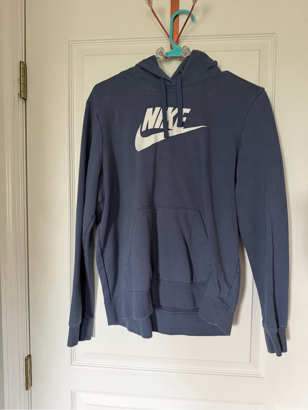 Nike Men's Slate Blue Pullover Hoodie with White Swoosh